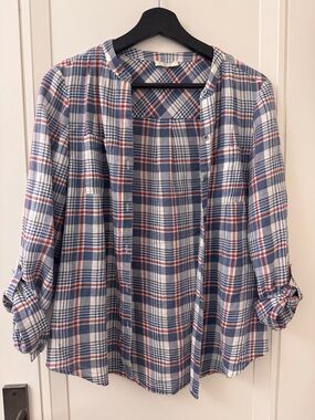 Joie Plaid Button-Up Shirt — Blue, White & Red